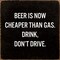 Rustic Knotty Pine Beer Sign 'Beer Prices Drop Below Gas Costs' Wall or Shelf Decor